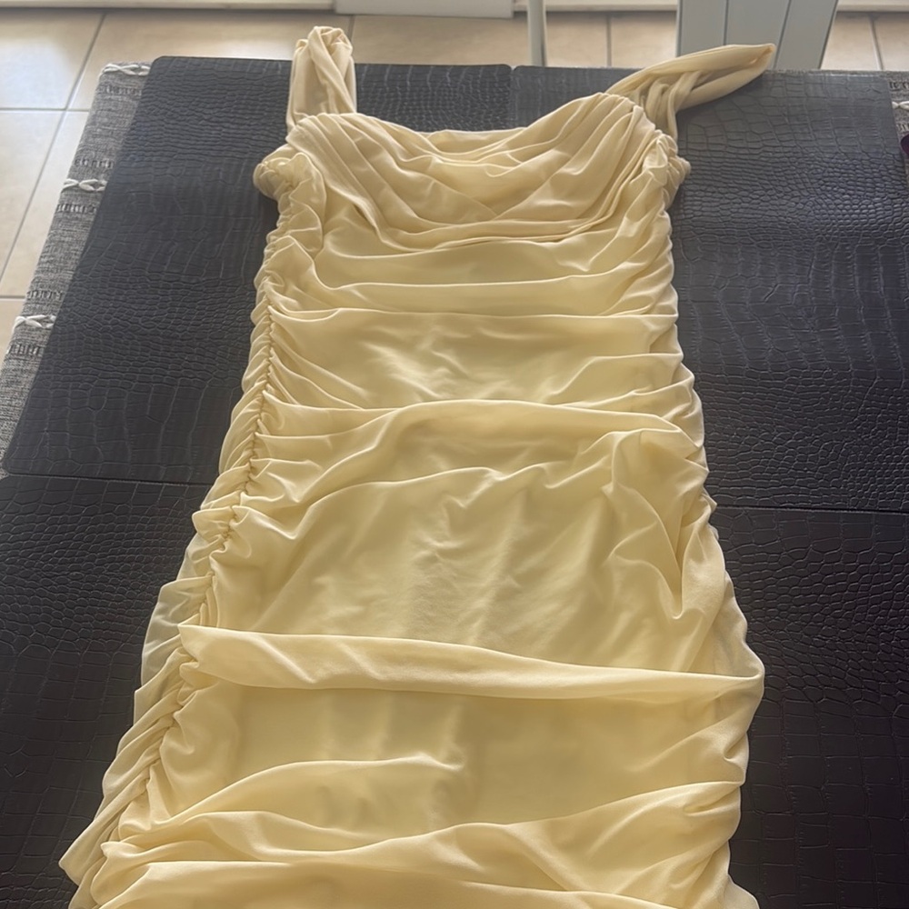 Elegant Yellow Ruched Dress
